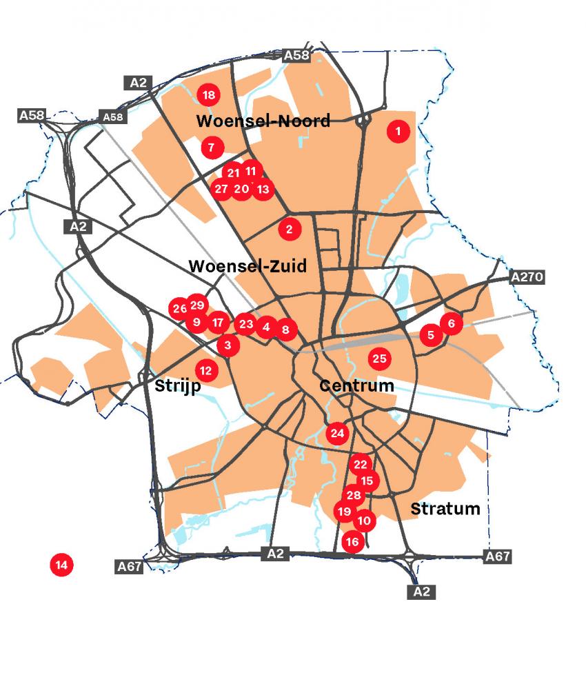 Plattegrond met locaties van de sportaanbieders