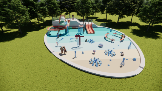 Spraypark van bovenaf, klik voor een vergroting